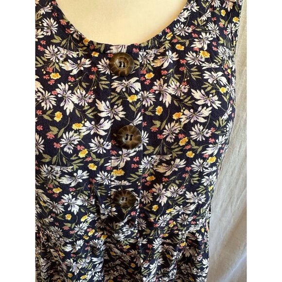 AUW Sundress Womens Medium Floral Navy Blue Floral Stretch Buttons Casual Flirty - Picture 3 of 7